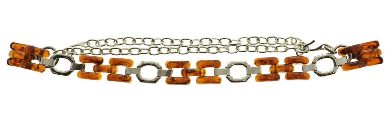 Silver Tone & Brown fashion Chain Belt