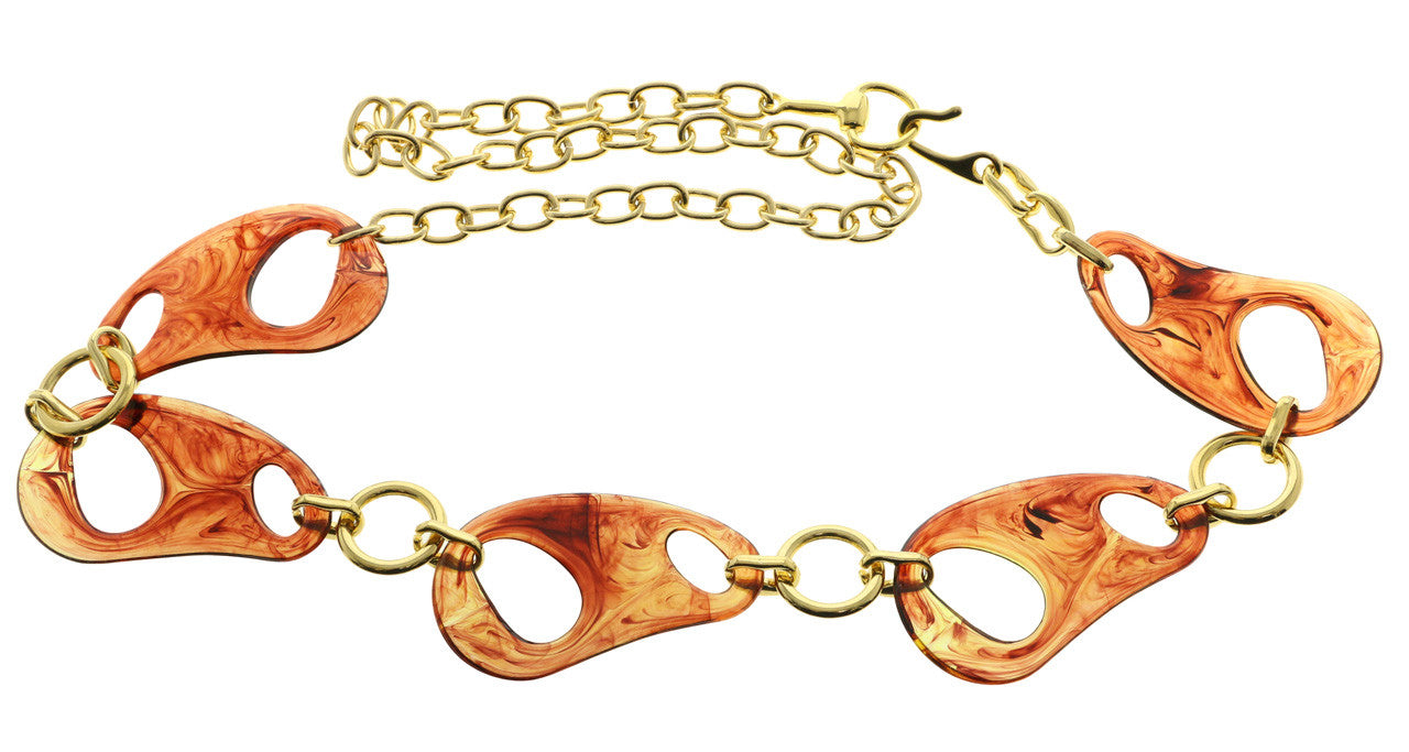 Gold Tone & Brown Fashion Chain Belt