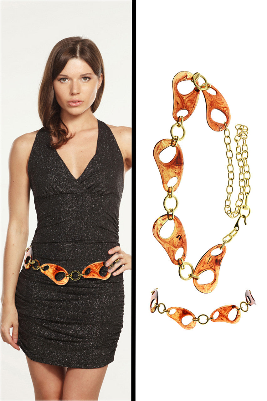 Gold Tone & Brown Fashion Chain Belt