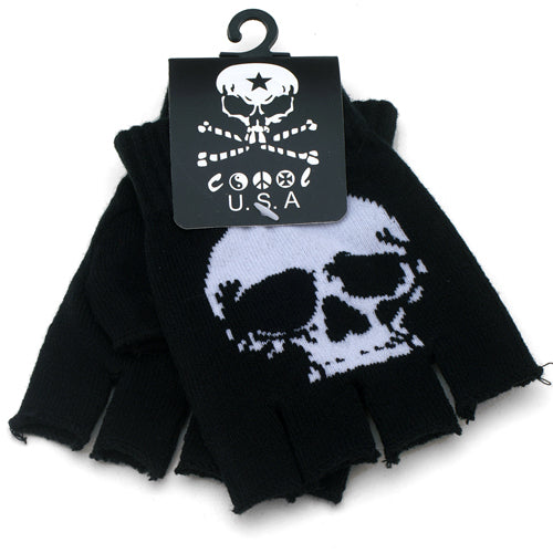Large skull print knitted fingerless gloves
