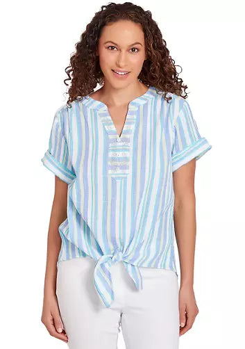Embroidered Striped Top Blue Moon - Ruby Rd