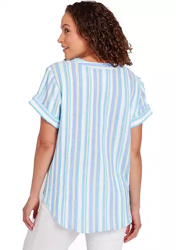 Embroidered Striped Top Blue Moon - Ruby Rd