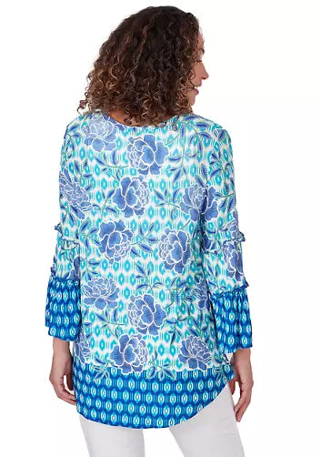 Floral Ikat Top Blue Moon Multi - Ruby Rd