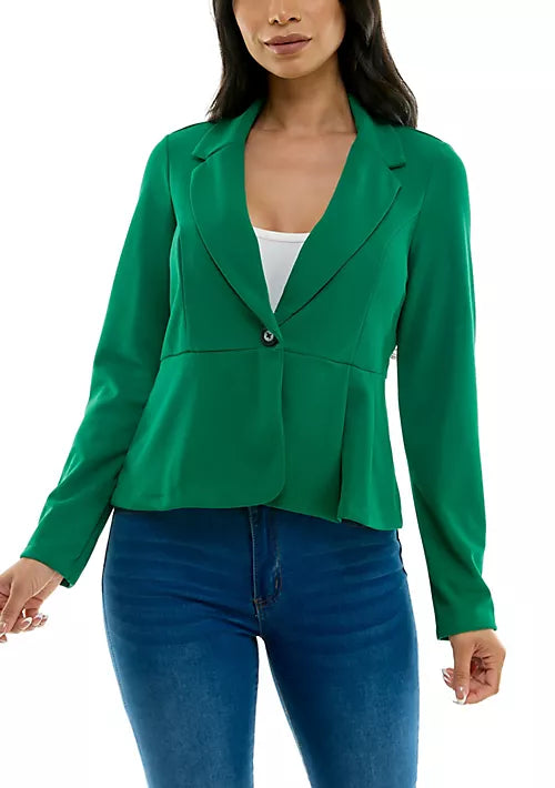Long Sleeve Button Collared Blazer Kelly Green - Nina Leonard