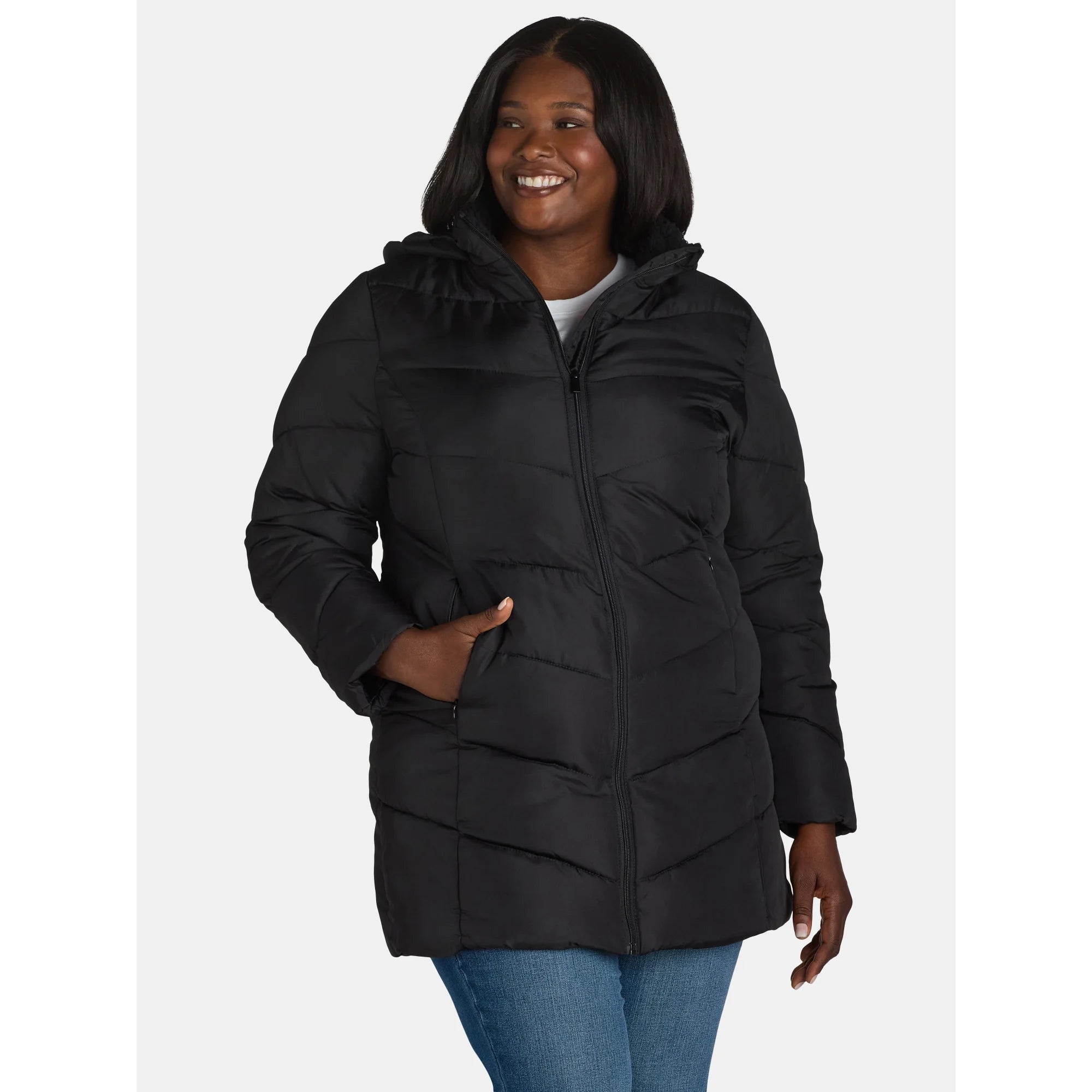 Chevron Quilted Walker w Boucle Plus Black