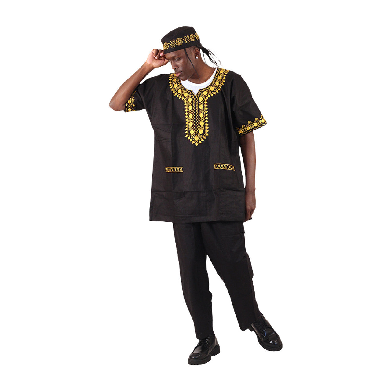 Amare Gold Short Sleeve Pant Set Black