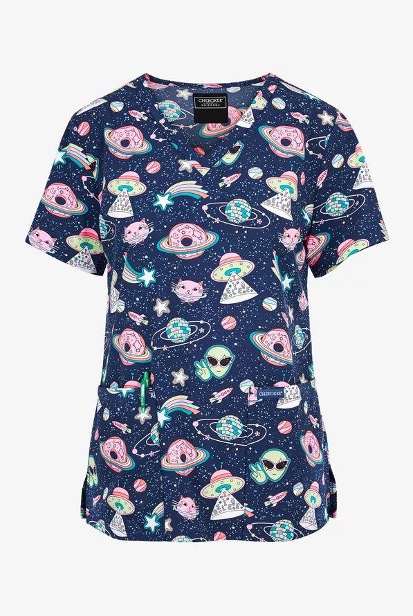 Top estampado con escote en V Groovy Galaxy