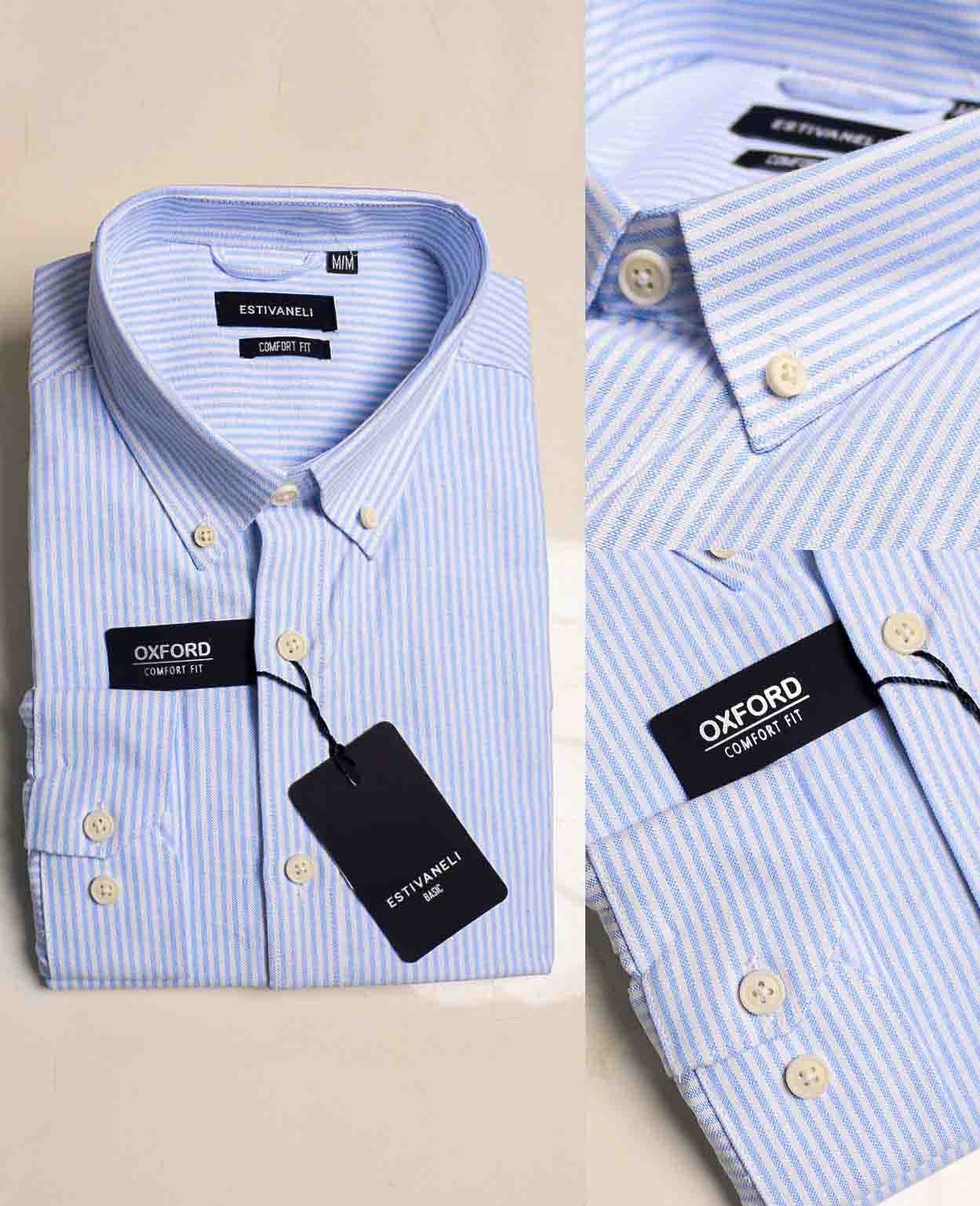 Camisa Celeste con Rayas Blanca Caballero - Estivaneli