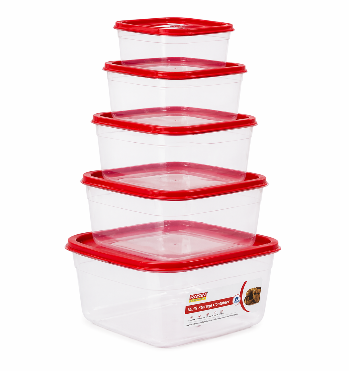 Food Container 7pcs Transparent -Red
