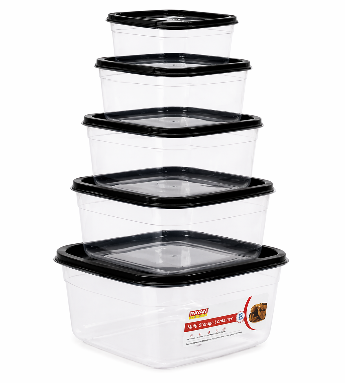 Food Container 7pcs Transparent -Black
