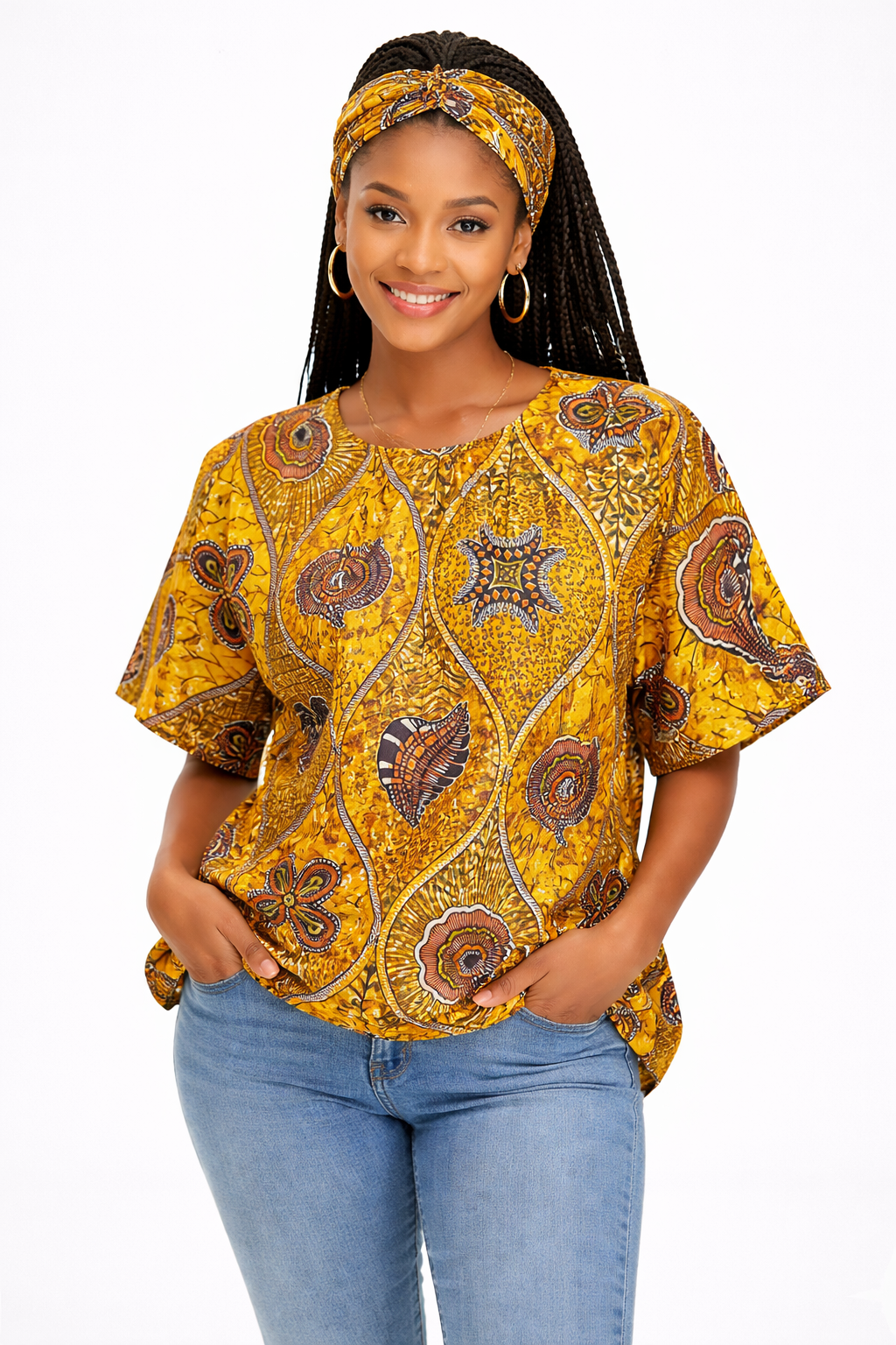 Camisa Dama Amarillo Estampado (Etnia Negra)
