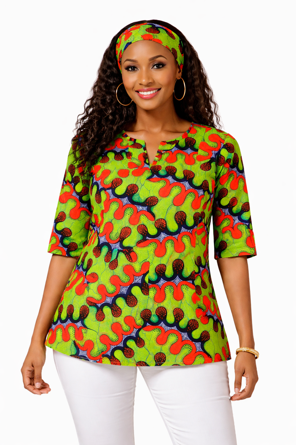 Camisa Dama Verde-Naranja-Azul (Etnia Negra)