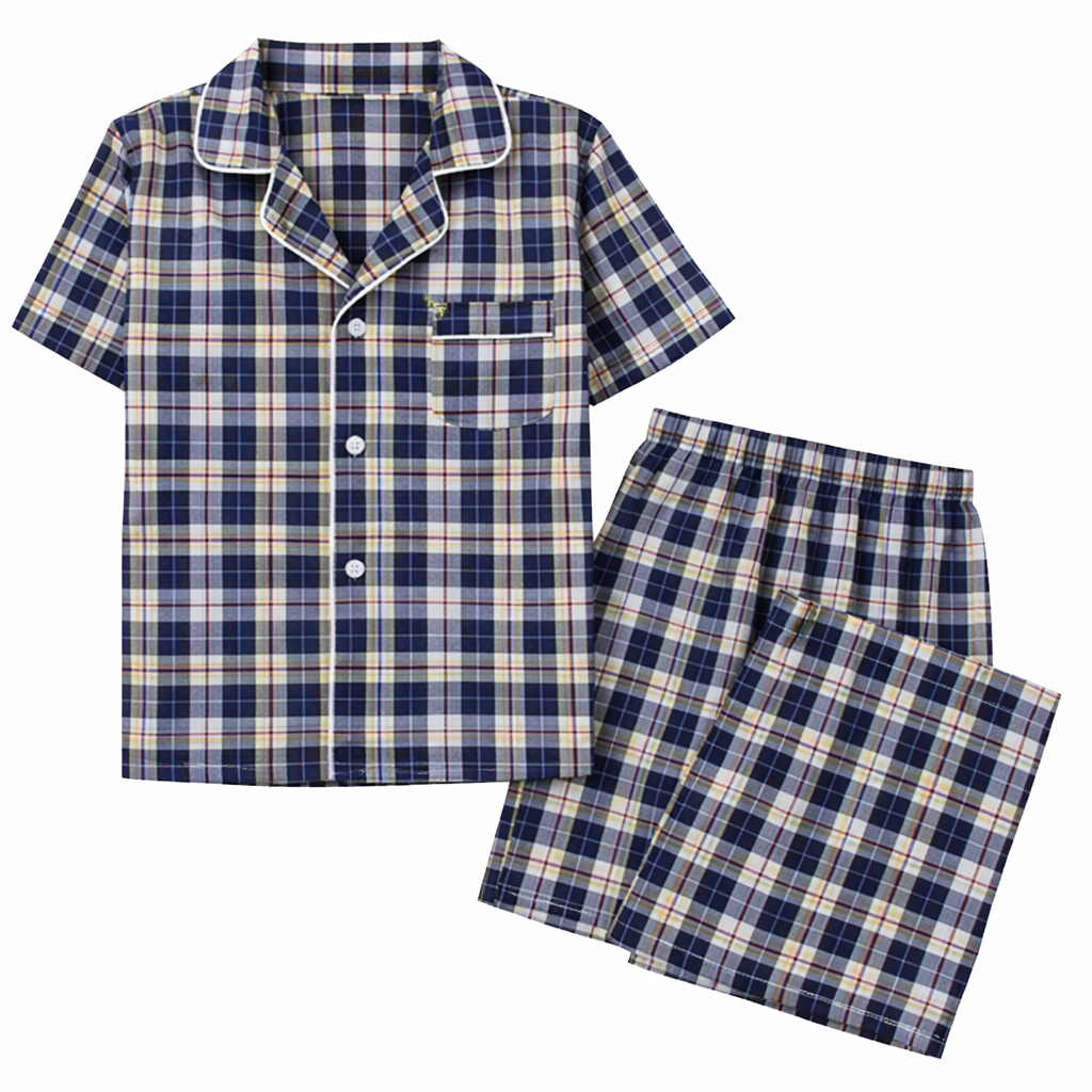 Men´s Pajama Short Sleeve w/ Long short Navy/Yellow Multicolor