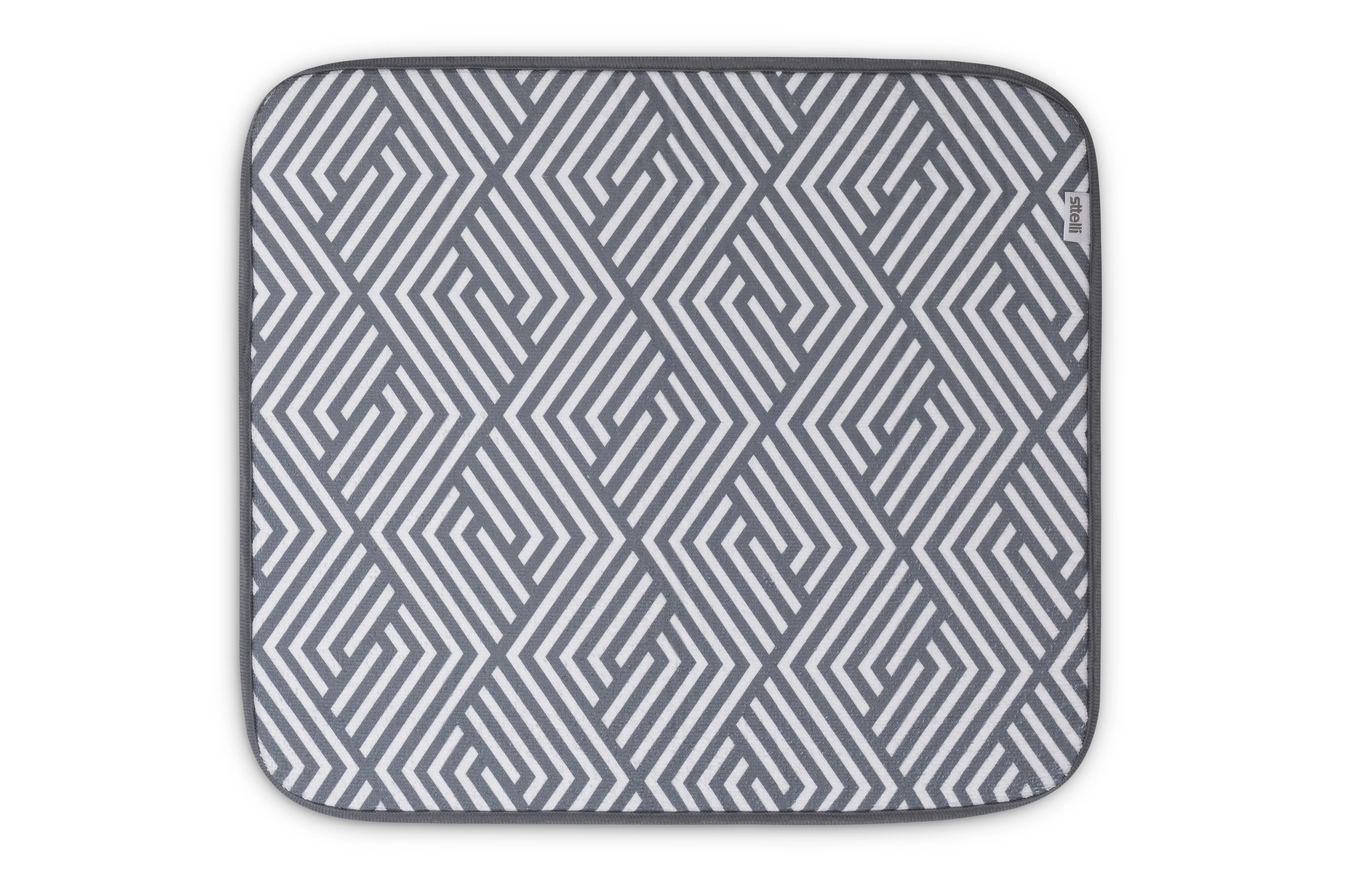 Labyrinth Dish Drying Mat White / Grey