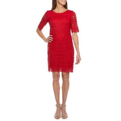 Embroidered Lace Sheath Dress Orange -Sandra Darren
