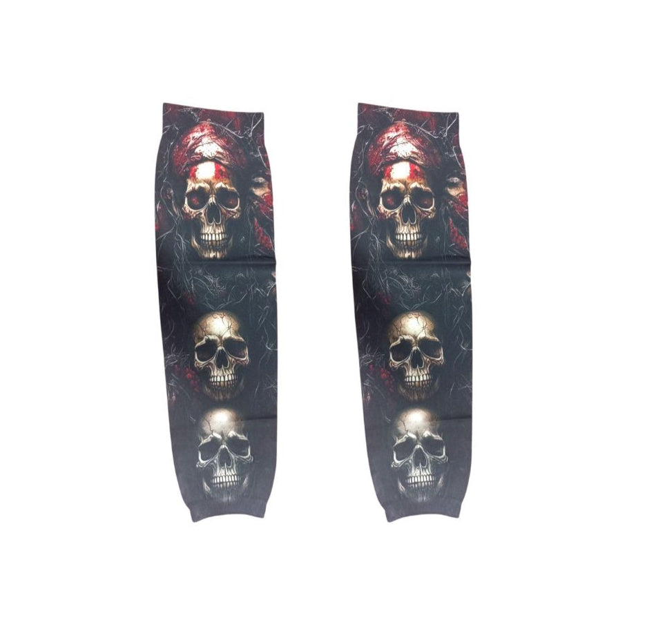 Gruesome Skulls Stack Print Slip-On Halloween Tattoo Sleeves