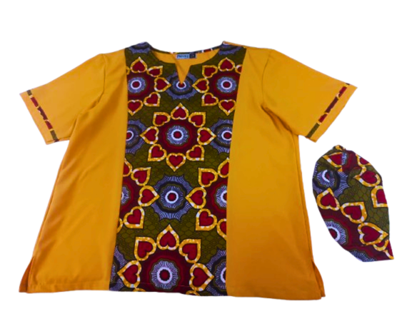 Camisa y Kufi Caballero Amarillo-Estampado (Etnia Negra)
