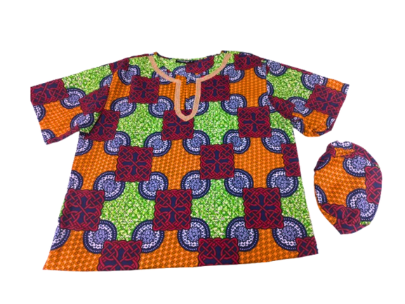 Camisa y Kufi Caballero Verde-Rojo-Azul Marino (Etnia Negra)