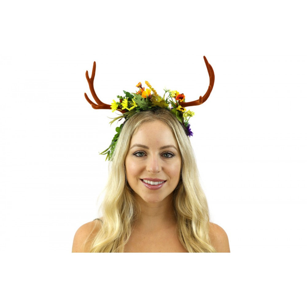 Brown Antler Headband w/ Flowers