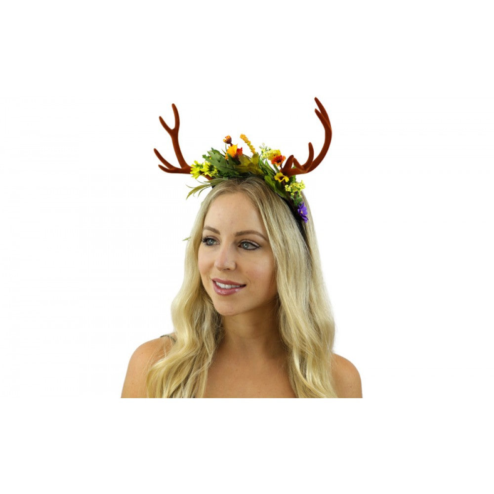 Brown Antler Headband w/ Flowers