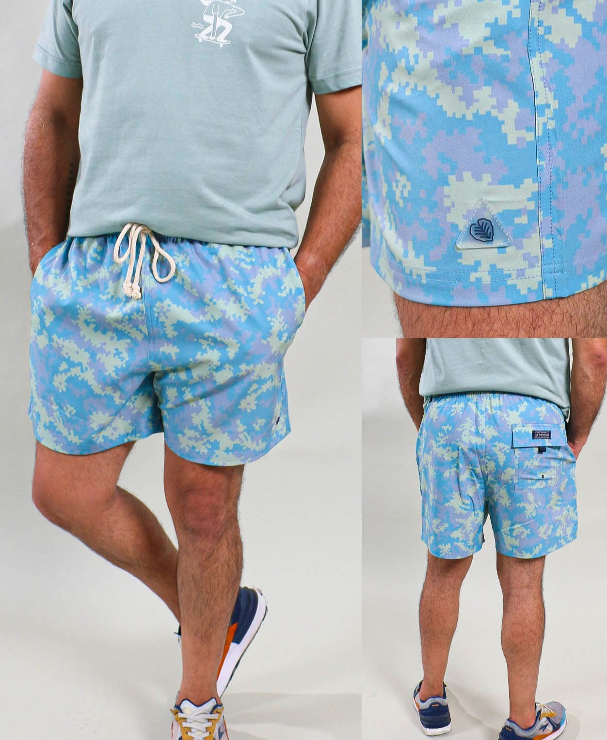 Short Playero Caballero Celeste Estampado