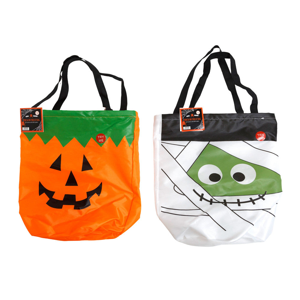 Trick or Treat Bag w/ Multifunction Led Lights 3asst / Polyester 8X13in Halloween
