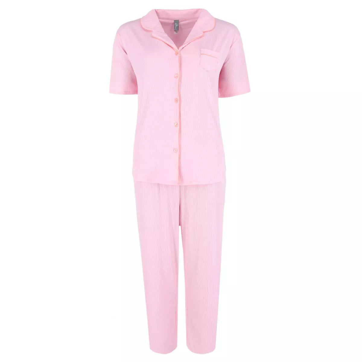 Notch Ribbed Pj Set Pink
