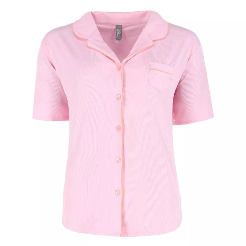 Notch Ribbed Pj Set Pink