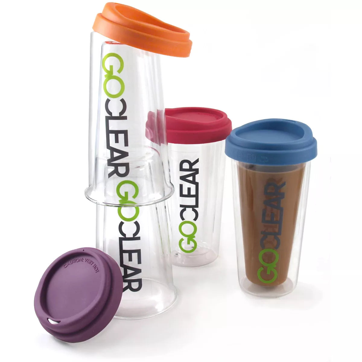 GoClear Grape Double Walled Glass Tumbler with Silicone Lid, 14.5 Ounce