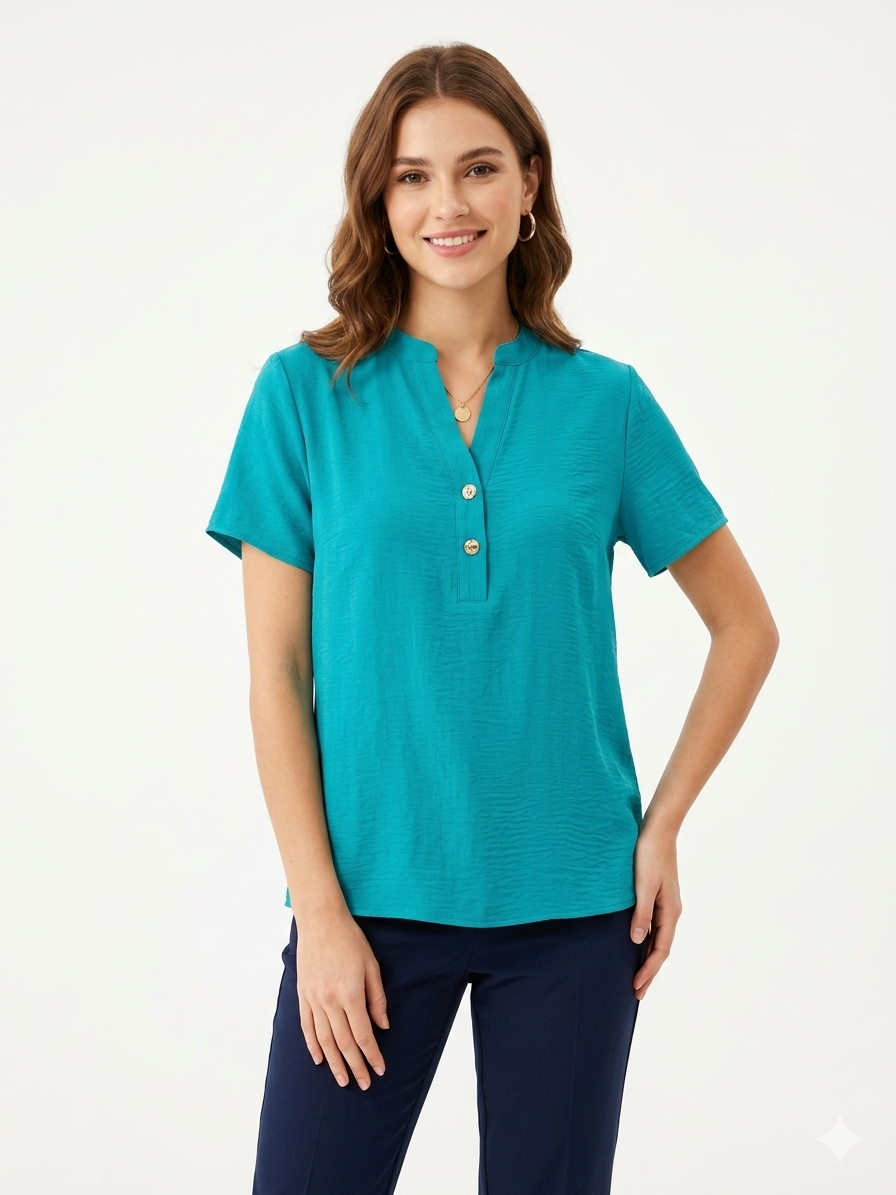 Ladies Air Flow Top, 2 Button Henley - Liz & Lilli