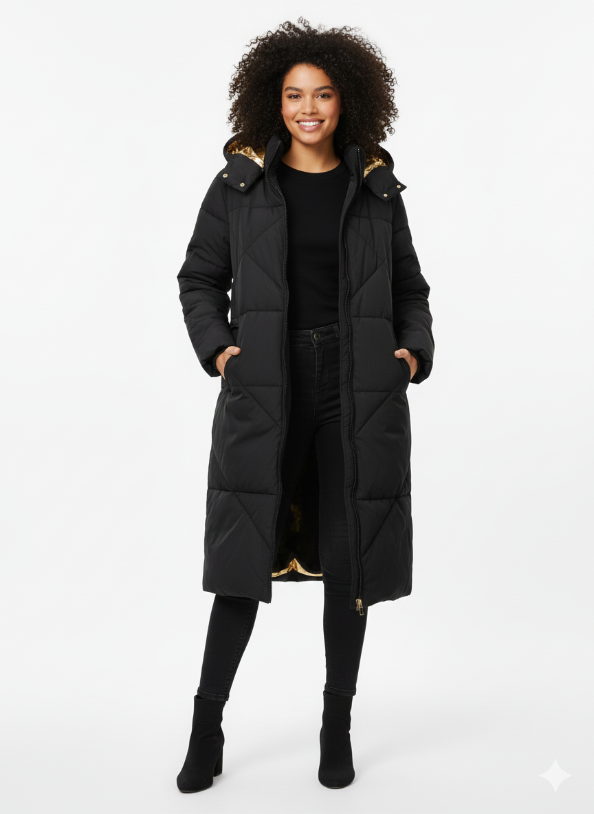 Plus Mechanical Stretch Long Coat Black