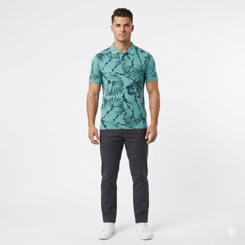 Polo Caballero Verde con Flores