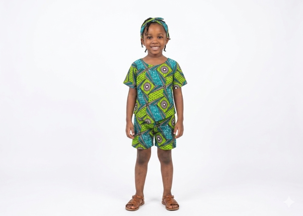 Conjunto Niña Verde-Turquesa-Negro (Etnia Negra)
