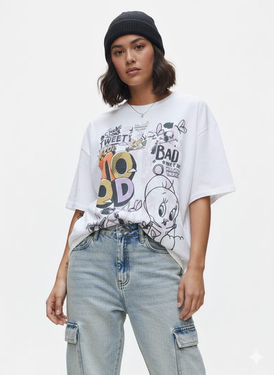 Camiseta corta de Piolín Boxy Color Marfil