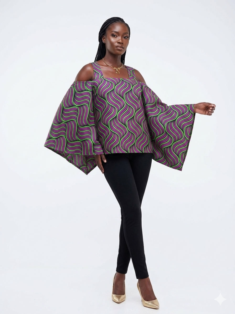 Blouse Purple-Green Print Multi- Etnia Negra