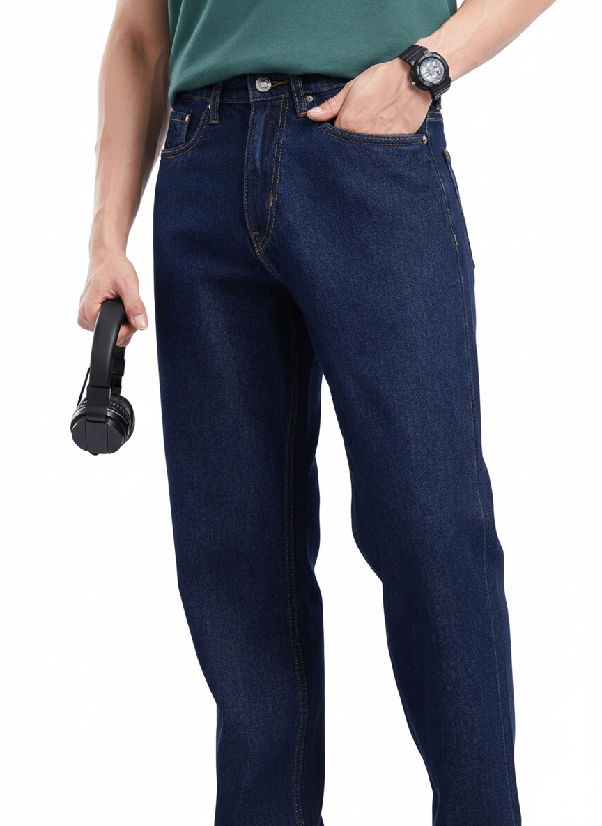 Men Jeans Regular Fit Dark Blue