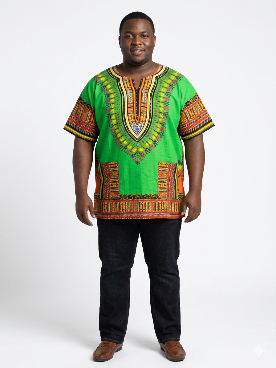 Plus Size Men Cotton Dashiki Green -Etnia Negra