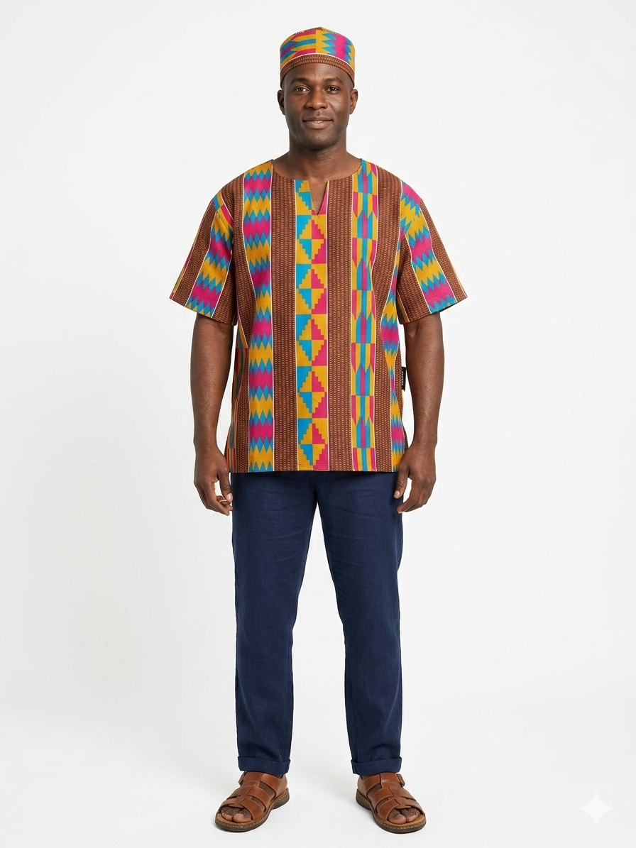 Camisa Caballero Chocolate-Fucsia-Naranja -Azul (Etnia Negra)