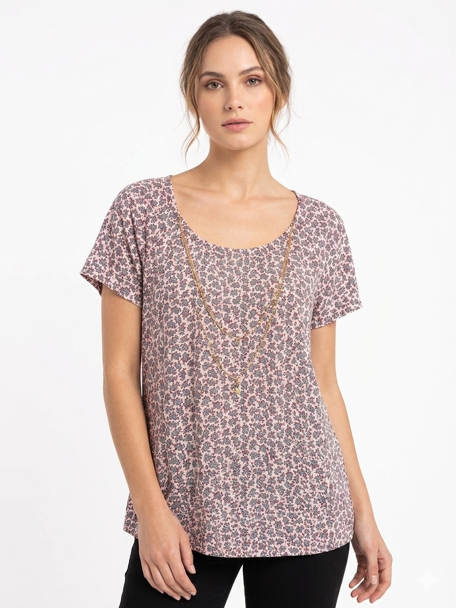 Ladies Chain Blouse Rose with Flowers Pink