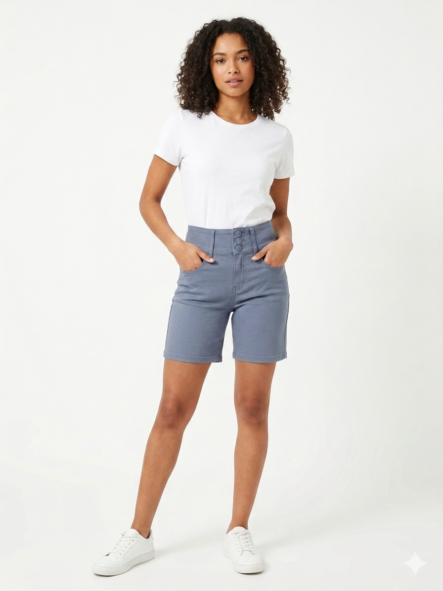 H-Stretch 3 Buttons Bermuda Denim Blue