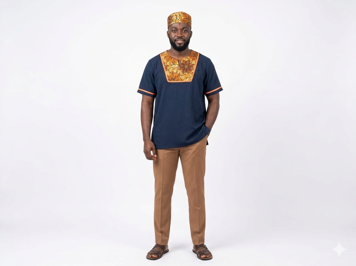 Camisa Caballero Azul Marino-Estampado (Etnia Negra)