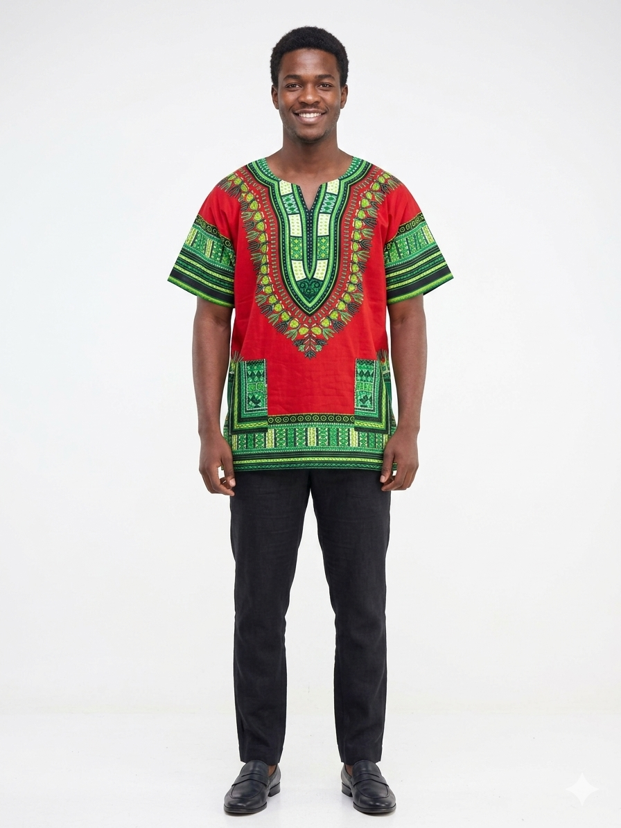 Men Cotton Dashiki Red-Etnia Negra