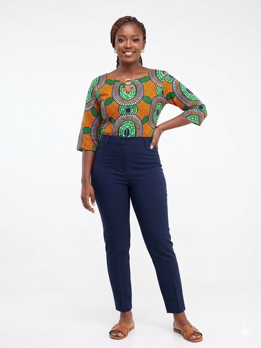 Camisa Dama Verde-Naranja Multi - Etnia Negra