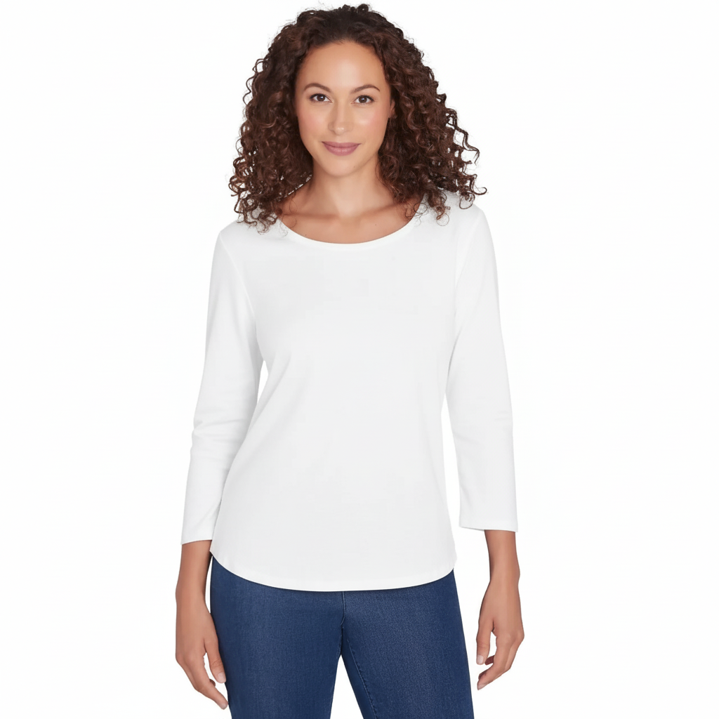 Scoop Neck Ribbed Solid Top White - Ruby Rd