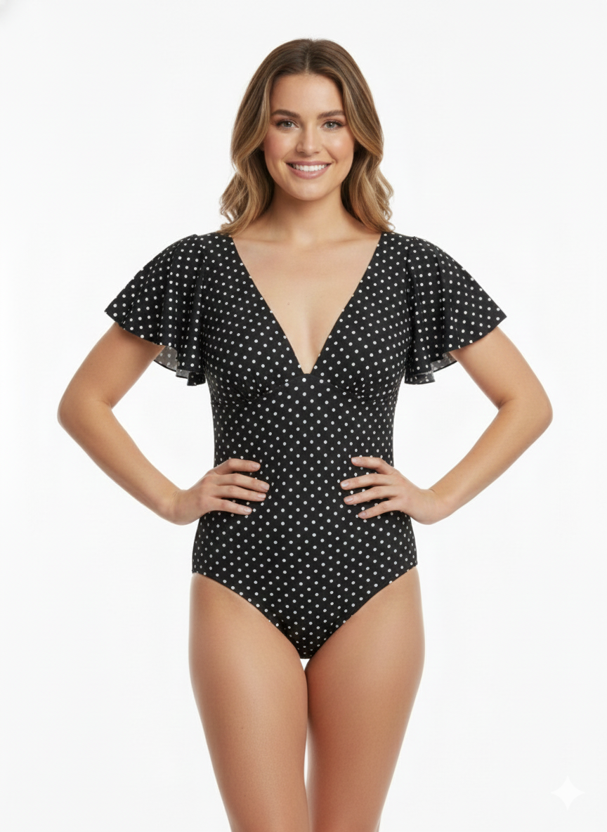 Ladies 1pc Swimsuit Combo (Negro puntos Blancos ) - Joan Vass