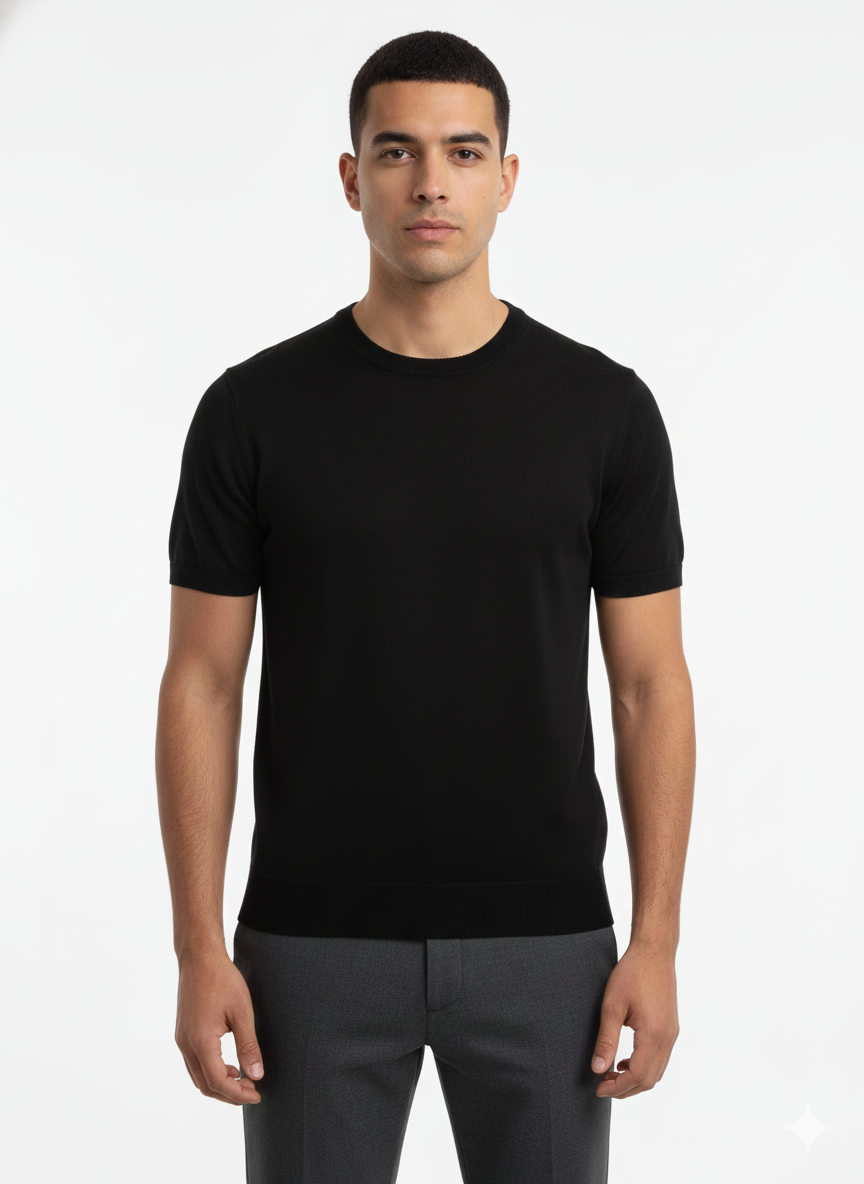Short-sleeved knitted T-shirt Black - Luigi Baretta