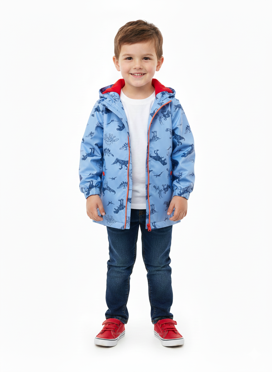 Dinosaur Print Windbreaker Faded Denim