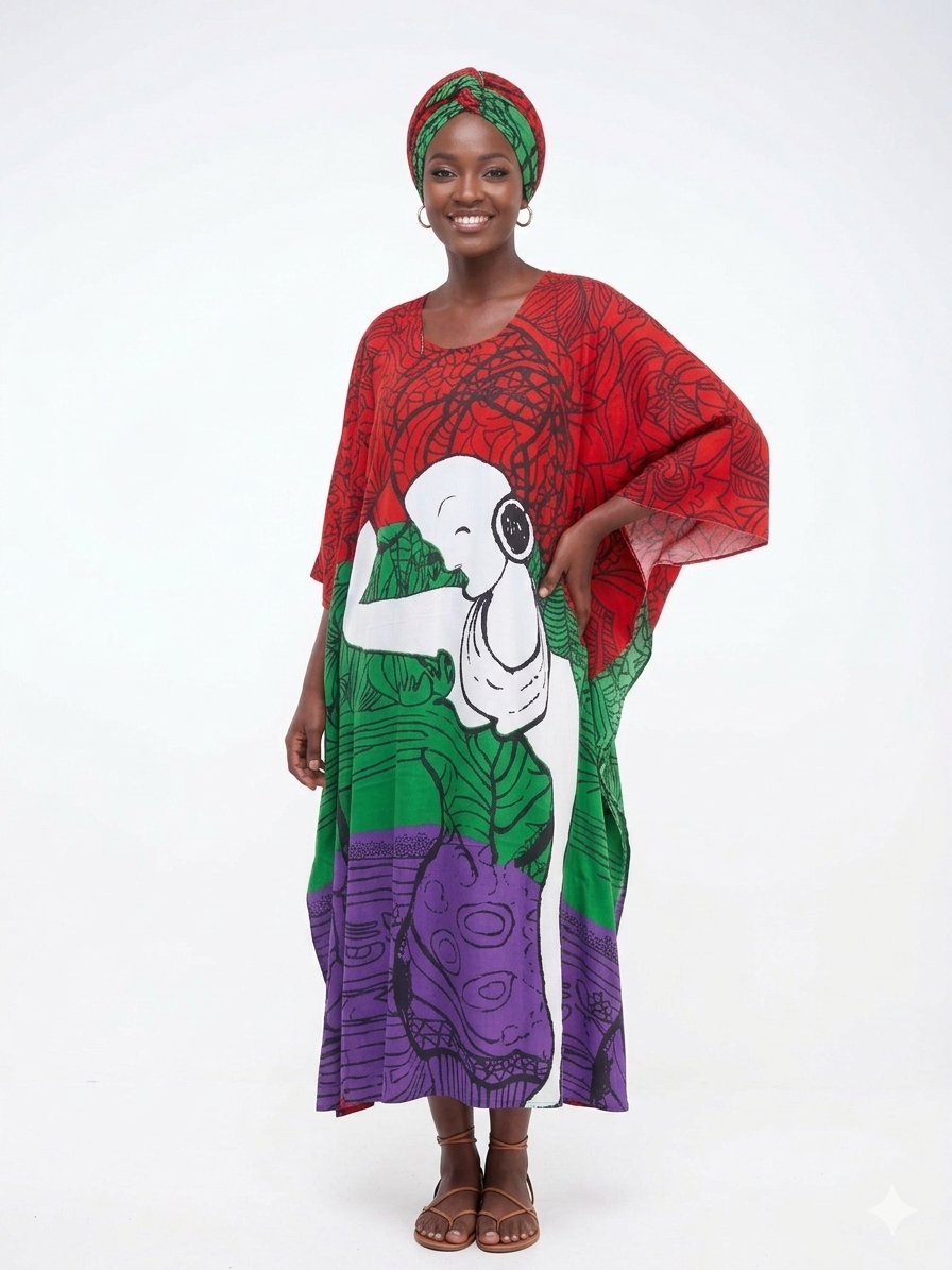 Kaftan Long Red Print - Etnia Negra