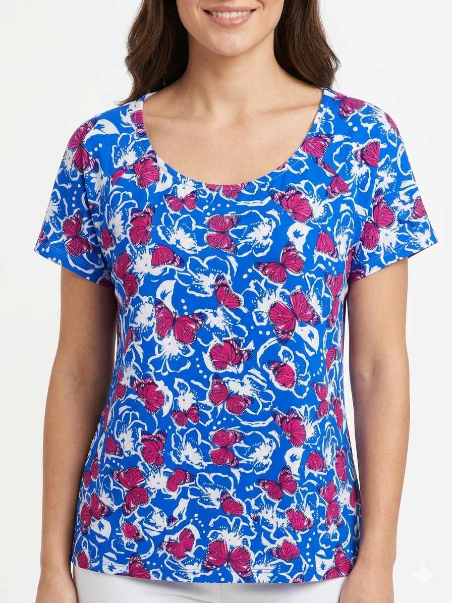 Ladies Print Tops Blue Butterflies
