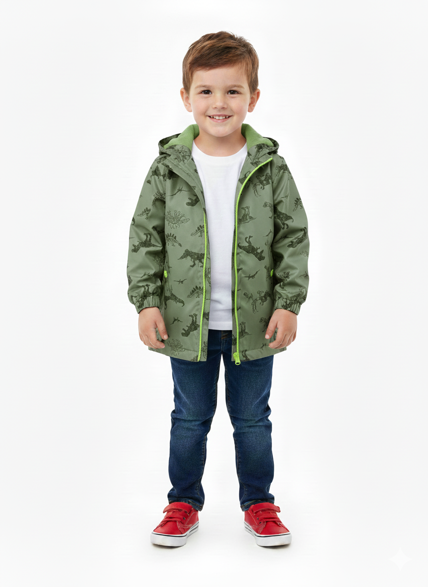 Dinosaur Print Windbreaker Faded Olive